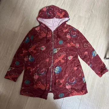 우주 패턴 후드 부착 지퍼 코트 플래닛 올 패턴 와인 레드 스트링 포함