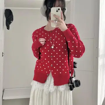 amood 도트 무늬 니트 스웨터 가디건 anyonemore