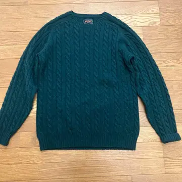 BEAMS PLUS 크루 케이블 5G 다크 그린 XL