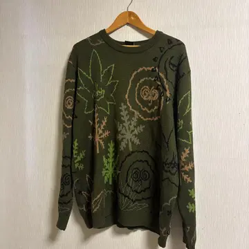 HUF 올오버 패턴 니트 스웨터 카키 개성있는 디자인 XL