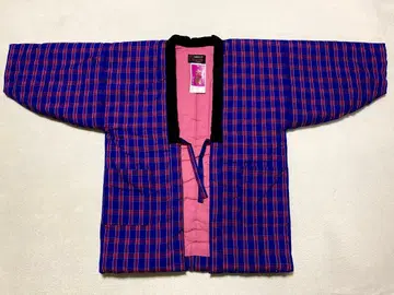 반텐 도테라 네이비 컬러 빨간색 체크 귀여운 대형 LL 쿠루메 일본제