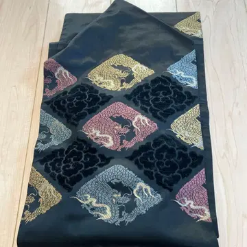 나고야 오비 블랙 베이스에 용 모던 레트로