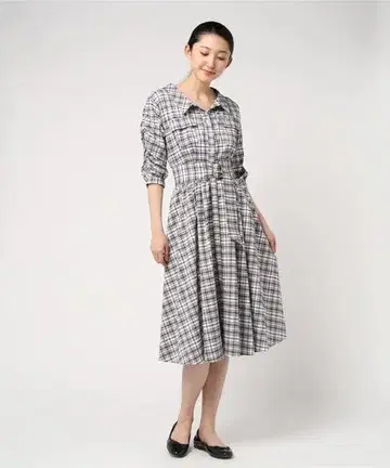 새상품급 마이 스트라다 체크 셔츠 롱 7부 소매 원피스