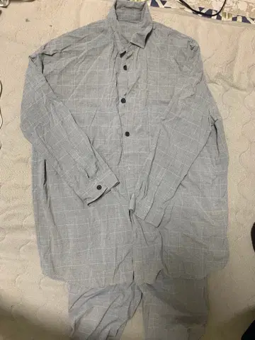 그레이 체크 무늬 셔츠 팬츠 세트