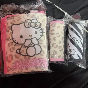 헬로키티 레오파드 무늬 에코백 수납 파우치 포함