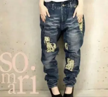 [팬츠] somari imagination 레이스 패치 디자인 데님