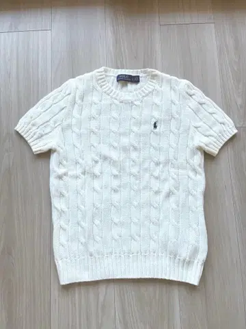 폴로 랄프 로렌 케이블 짜임 니트 반팔 SP 화이트