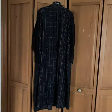 ear PAPILLONNER 체크 무늬 롱 원피스 뒷면 도트 플리츠