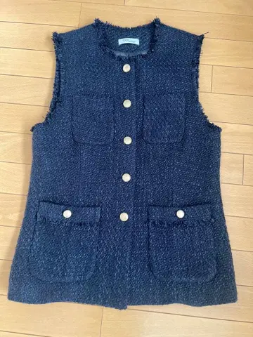 STATE OF MIND 네이비 트위드 슬리브리스 베스트