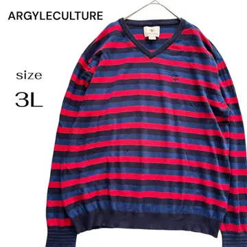 ARGYLECULTURE 아가일컬처 V넥 스웨터 3L 빨간색 네이비