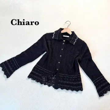 키아로 플레어 소매 레이스 가디건 M 블랙 리브