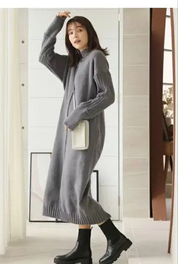 통굽 니트 미들 부츠