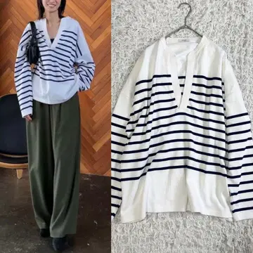 CLANE 클라네 와이드 헨리넥 보더 탑스