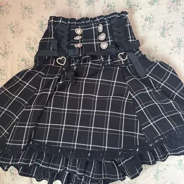 LIZLISA 리즈리사 레이스업 서스펜더 부착 치마바지 블랙 체크