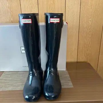 HUNTER 레인부츠 버클 톨 글로스 네이비