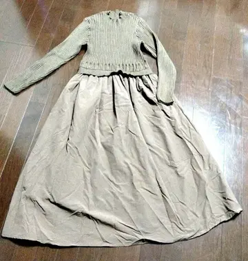 베이지 니트 원피스 긴팔 롱 기장