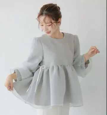 크링클 시어 오간자 볼륨 슬리브 상의 fitmore