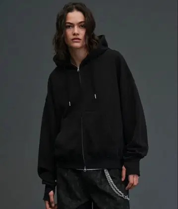 [ soerte ] 빈티지 짧은 기장 풀 집업 후드티 블랙 사이즈 1