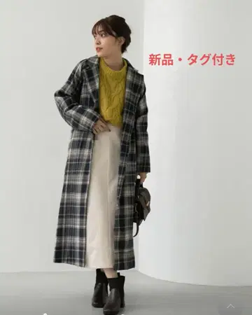 새상품 택 포함 에디트 씬 체크 롱 가운 코트