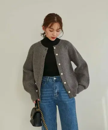 새상품 Edit Sheen 펄 버튼 래글런 가디건 그레이