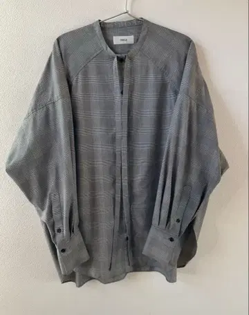 OHGA 오가 그레이 체크 무늬 보타이 셔츠