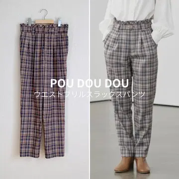 푸두두 허리 프릴 슬랙스 팬츠 체크 M 사이즈