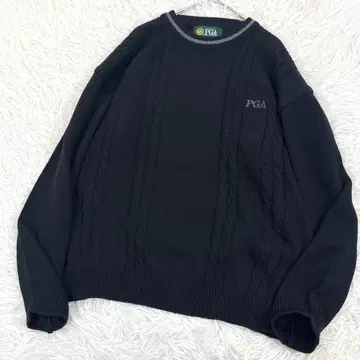 PGA 케이블 짜임 니트 스웨터 로고 자수 골프 블랙