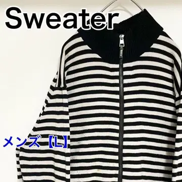 YAN59 캘빈 클라인 풀 집업 스웨터 [ L ] 화이트 블랙 보더 무늬