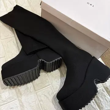 스트레치 니트 통굽 롱 부츠
