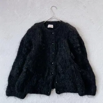 토마스 부티크 | 샤기 가디건 버튼 업 크루넥 블랙