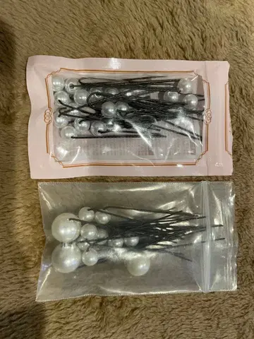 펄풍 비즈 달린 헤어핀 2팩