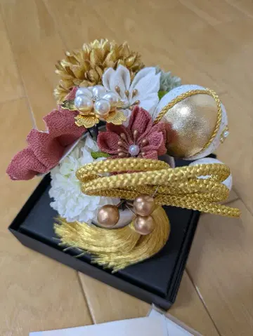 일본풍 머리 장식 꽃 장식 골드 핑크