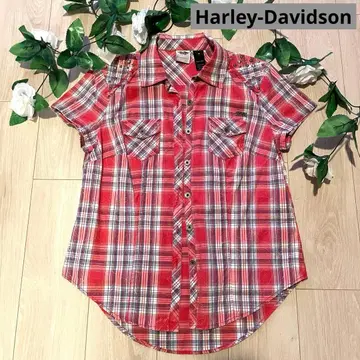 할리 데이비슨 반팔 체크 셔츠 레드 M 사이즈