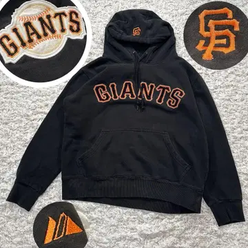 Majestic MLB 자이언츠 풀오버 후드티 자수 로고 블랙