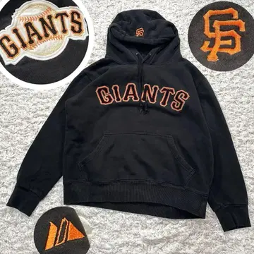 Majestic MLB 자이언츠 풀오버 후드티 자수 로고 블랙