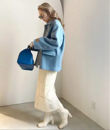 Ameri 니트 스커트 화이트 튤 패치워크 니트스커트