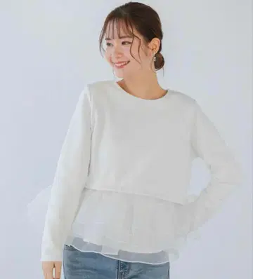 fitmore 핏모어 오간자 프릴 레이어드 맨투맨