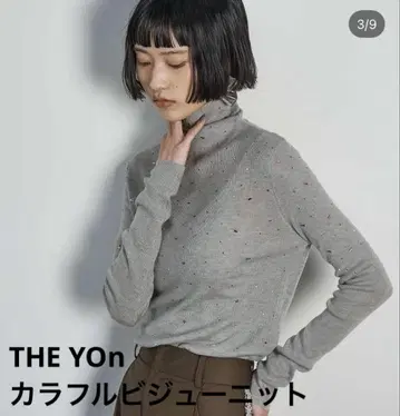 THE YOn 컬러풀 비쥬 울 블렌드 하이넥 리브 니트탑