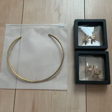 [미사용 새상품] 초커 목걸이/귀찌 세트 골드 알레르기 대응