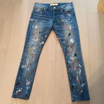 LOST ANGELS 스플래쉬 페인트 데님 데미지 가공 사이즈 28