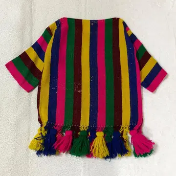 빈티지 마야 핸드메이드 프린지 풀오버 스트라이프 민족 의상