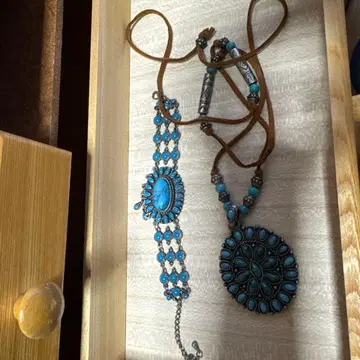 터콰이즈 블루 목걸이와 팔찌 세트