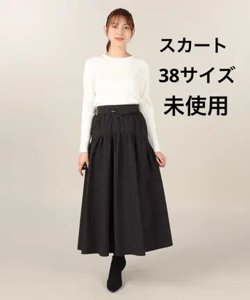 미사용 레스 빠세 티어드 개더 스커트 블랙 38 사이즈