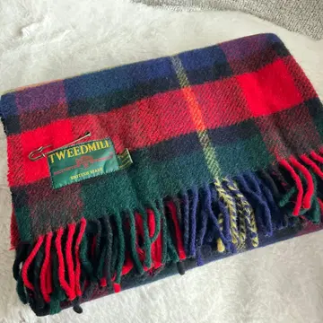 TWEEDMILL 울 체크 무늬 대형 스톨 (미사용)
