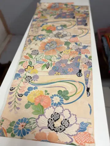 Y 앤티크 일본 의류 기모노 오비 전 통 패턴 꽃 무늬 순수 실크