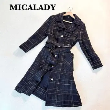 미카레디 체크 무늬 울 롱 코트 13호 블랙 벨트 포함