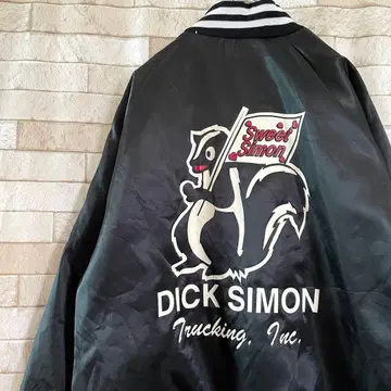 바시티 자켓 USA제 자수 백 프린트 안감 퀼팅 블랙 L