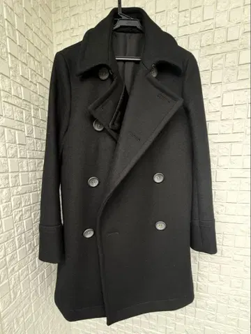 THE RERACS 울 더블 브레스트 피 코트 블랙