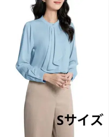 셔츠 블라우스 여성용 새틴 드레이프감 와이셔츠 보타이 긴팔 리본 S