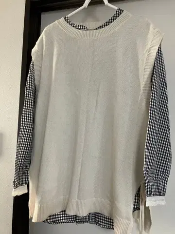 사만사 모스모스 sm2 니트 베스트 포함 체크 블라우스